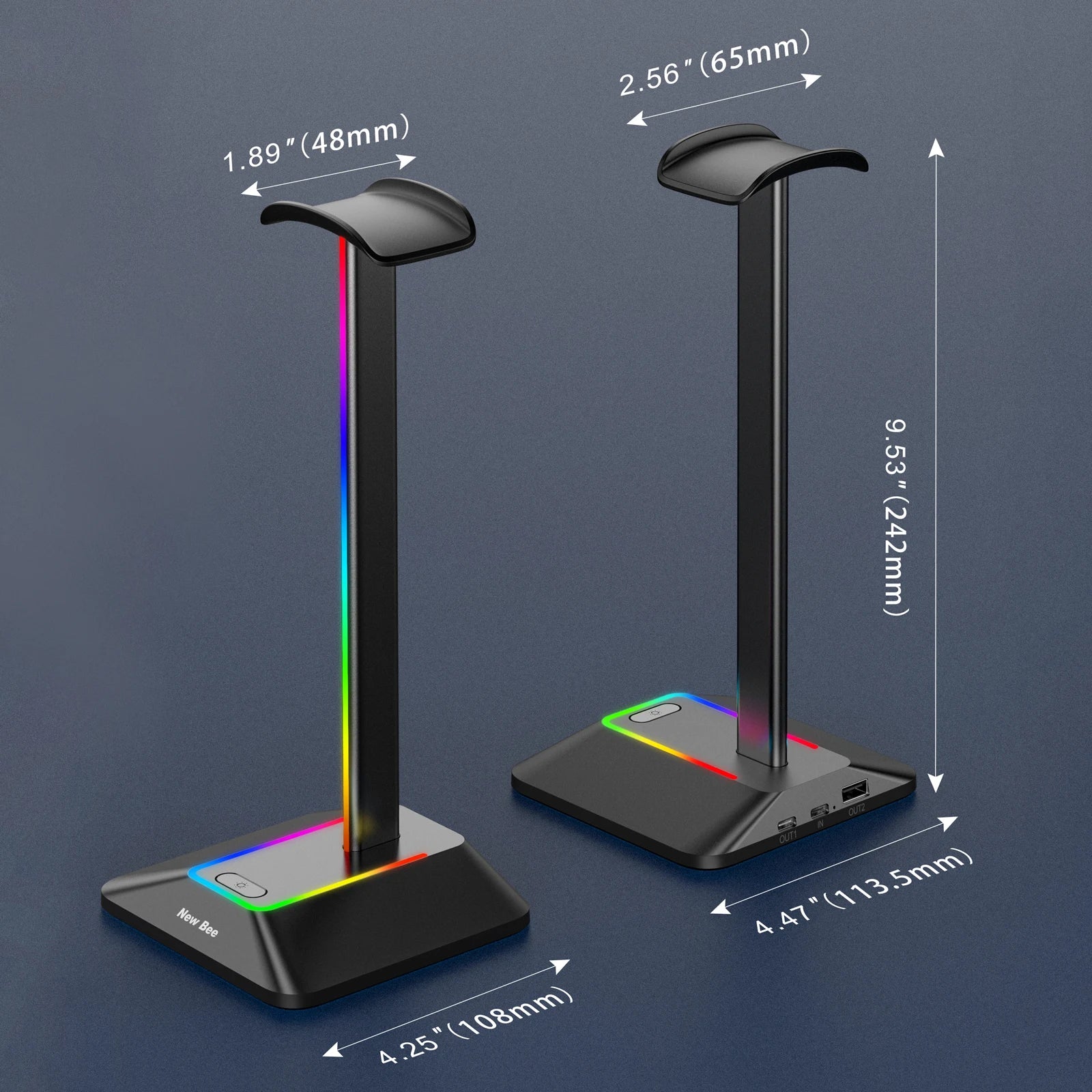 RGB Gaming Headphone Stand – Headset Holder with 2 USB Ports, Non-Slip Base & Cool Desk Display for Gamers