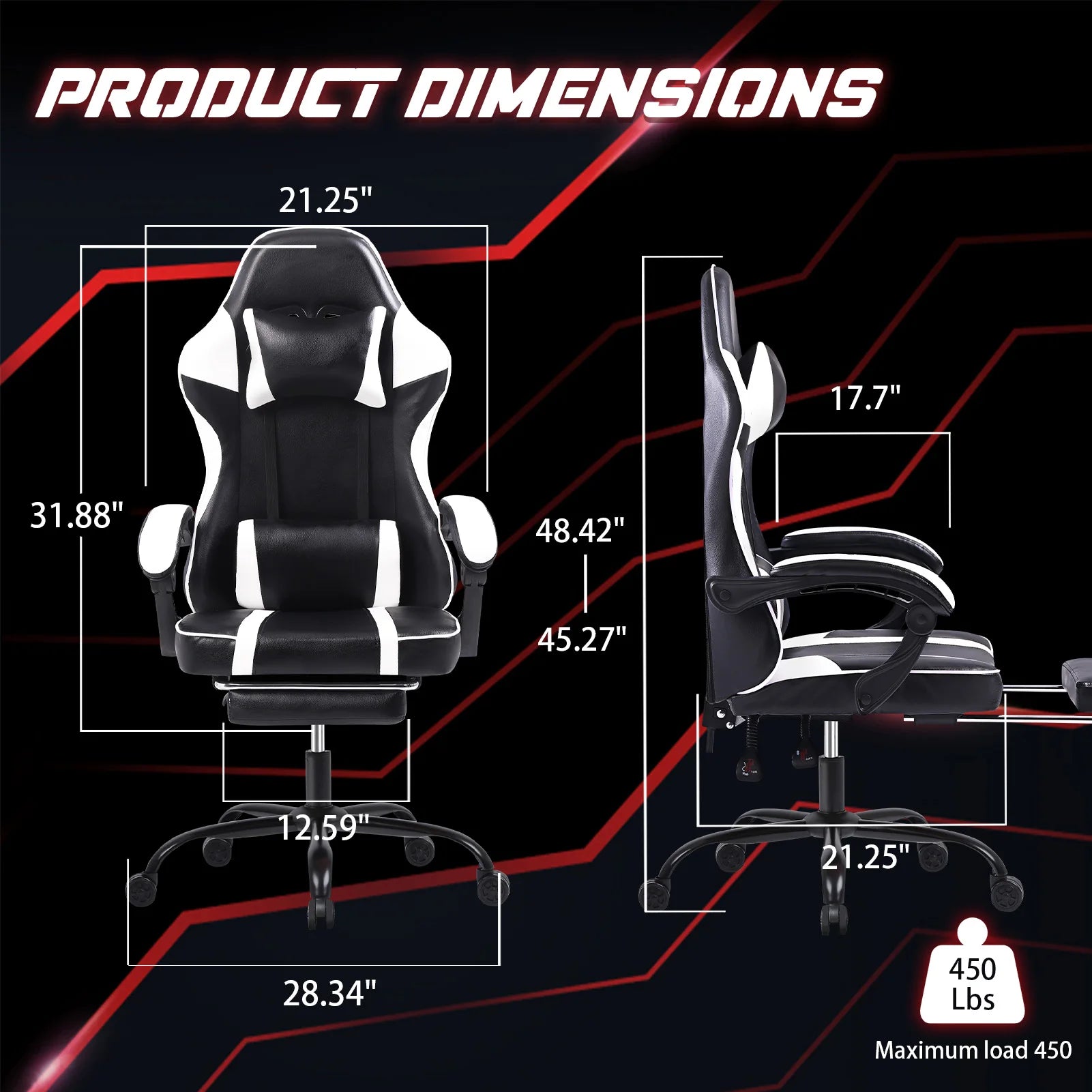 Ergonomic Gaming Chair with Footrest – High-Back PU Leather Computer Chair with Headrest, Lumbar Support & Reclining Backrest
