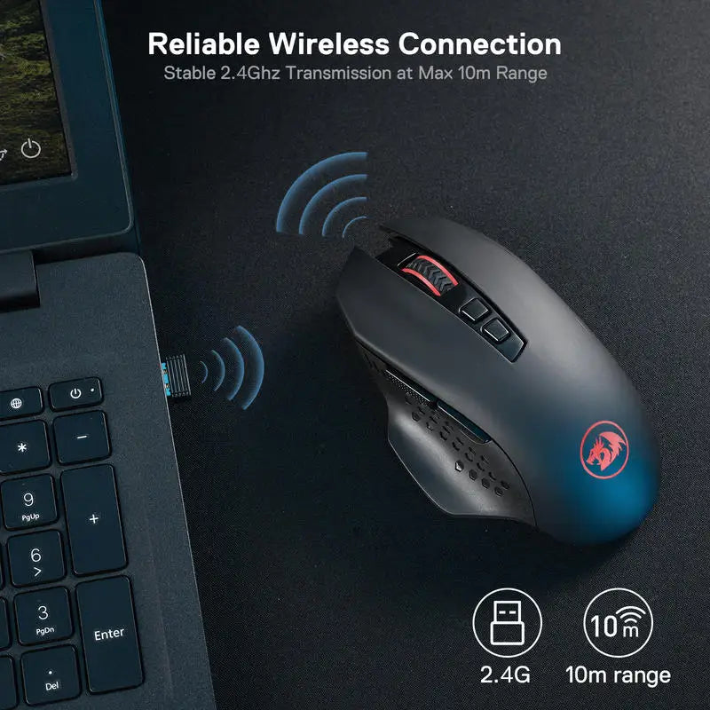 Redragon M656 Gainer Wireless Gaming Mouse, 4000 DPI 2.4Ghz Wireless Gamer Mouse w/ 5 DPI Levels, 7 Macro Buttons, Red LED Backlit & Pro Software/Drive Supported, for PC/Mac/Laptop