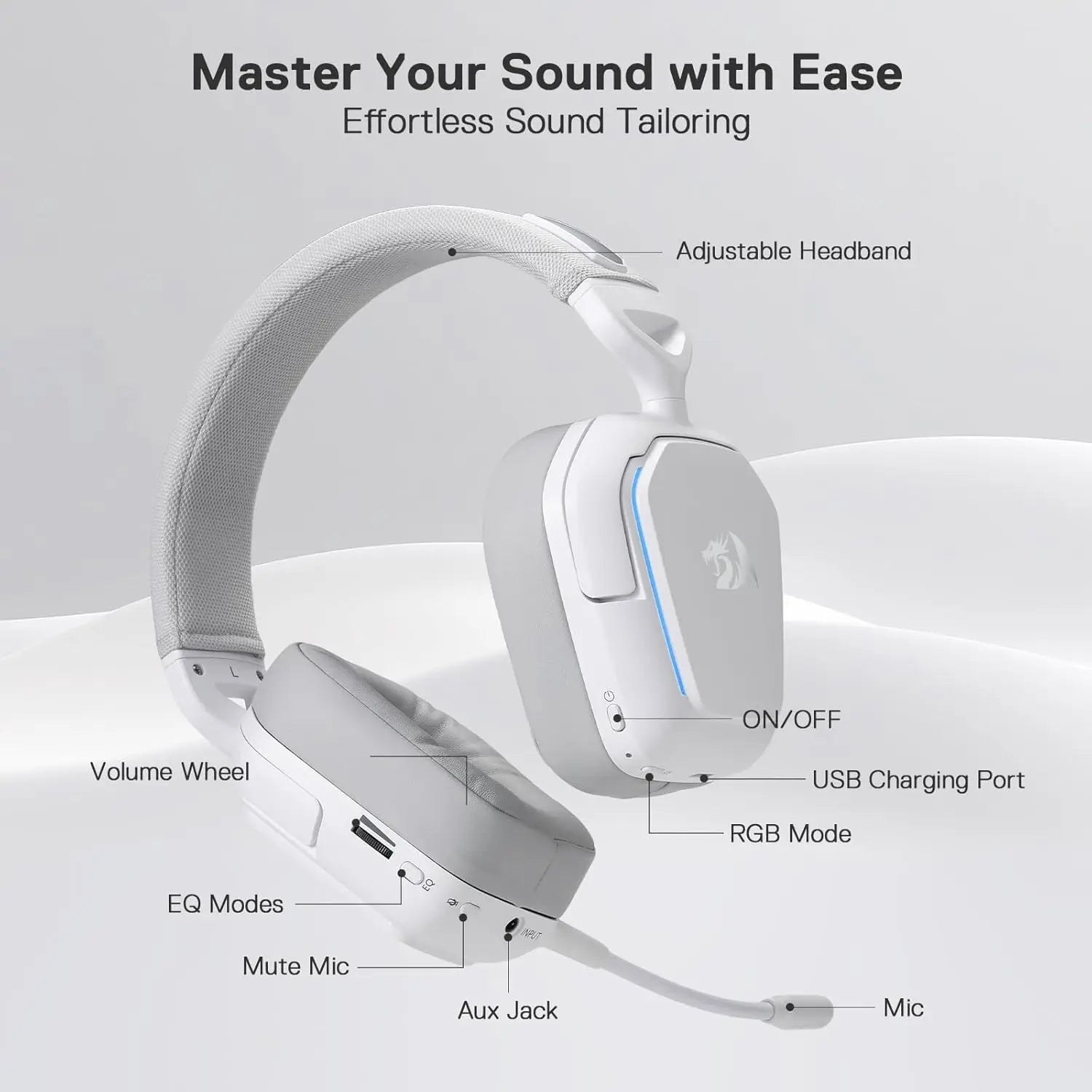 Redragon H868 Wireless Gaming Headset – 3-Mode Connection, RGB Lighting, 7.1 Surround Sound, Noise-Canceling Microphone, Over-Ear Design