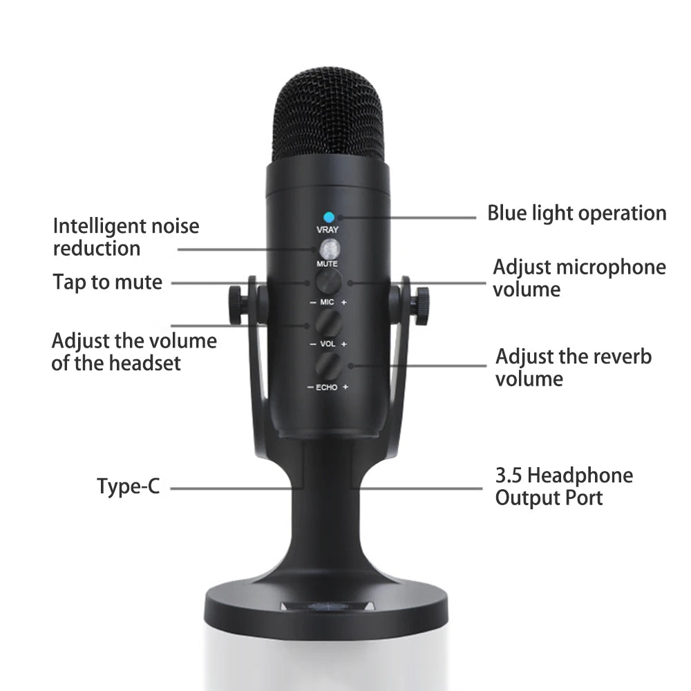Professional USB Condenser Microphone Studio Recording Mic for PC Computer Gaming Streaming Podcasting