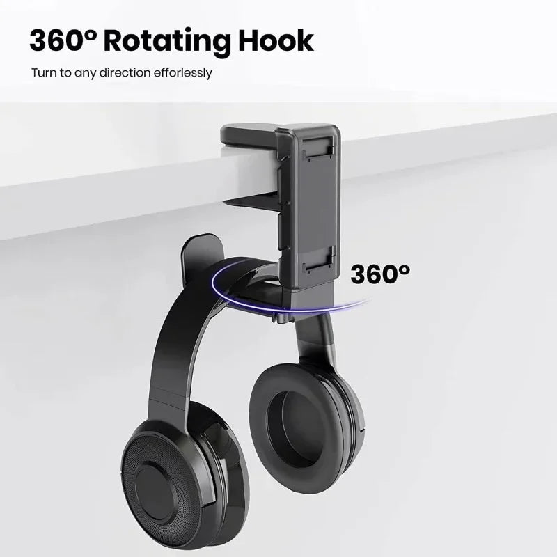 2-in-1 Gaming Headphone Stand – Adjustable Desk Edge Hook & Gamepad Headset Holder for Gamers