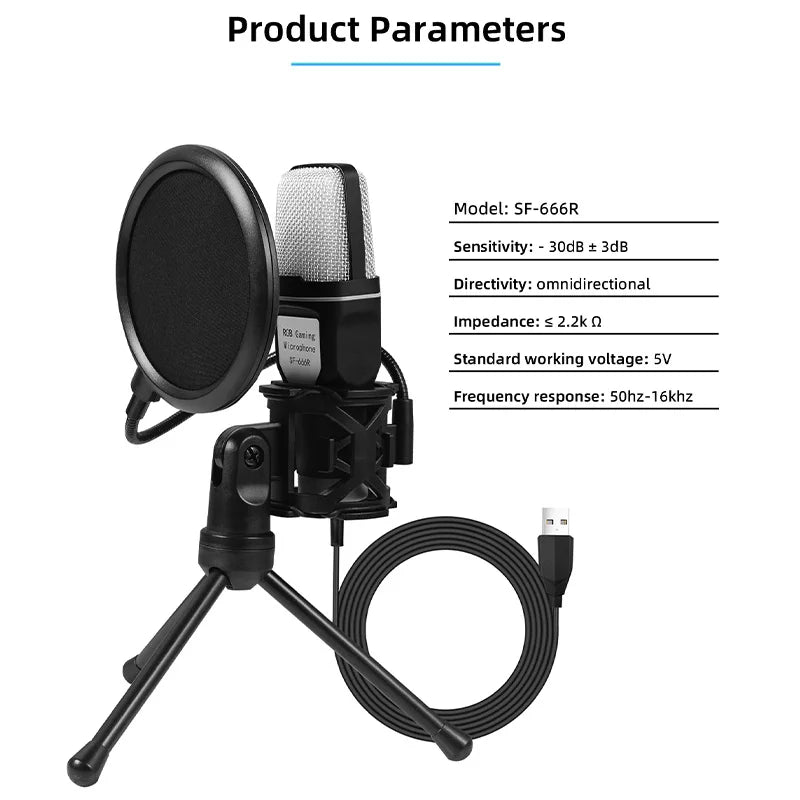 USB RGB Condenser Microphone – Gaming Mic for PC, Podcast, Streaming, Studio Recording, Laptop & Desktop
