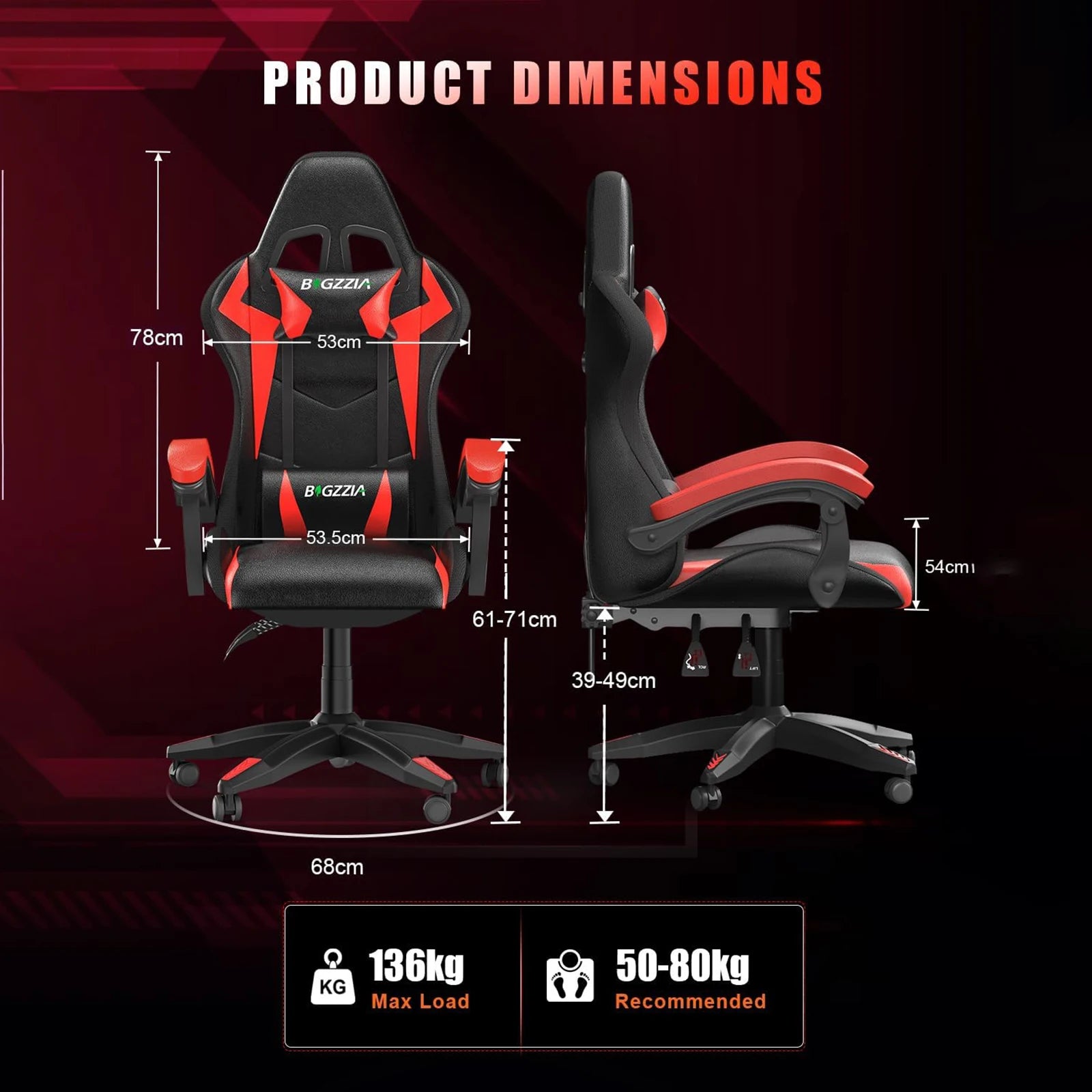RGB Gaming Chair with LED Lights – Ergonomic Reclining Computer Chair, High Back PU Leather Office Chair with Headrest & Lumbar Support