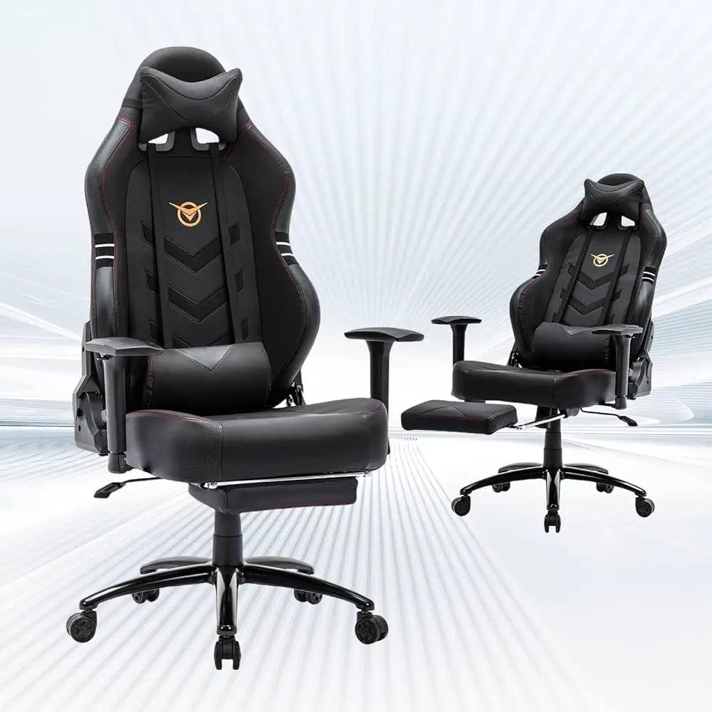 Big And Tall Gaming Chair With Footrest 350Lbs, Computer Gamer Chair, High Ba Pc Gaming Chairs With Wide Seat, Lumbar Support,