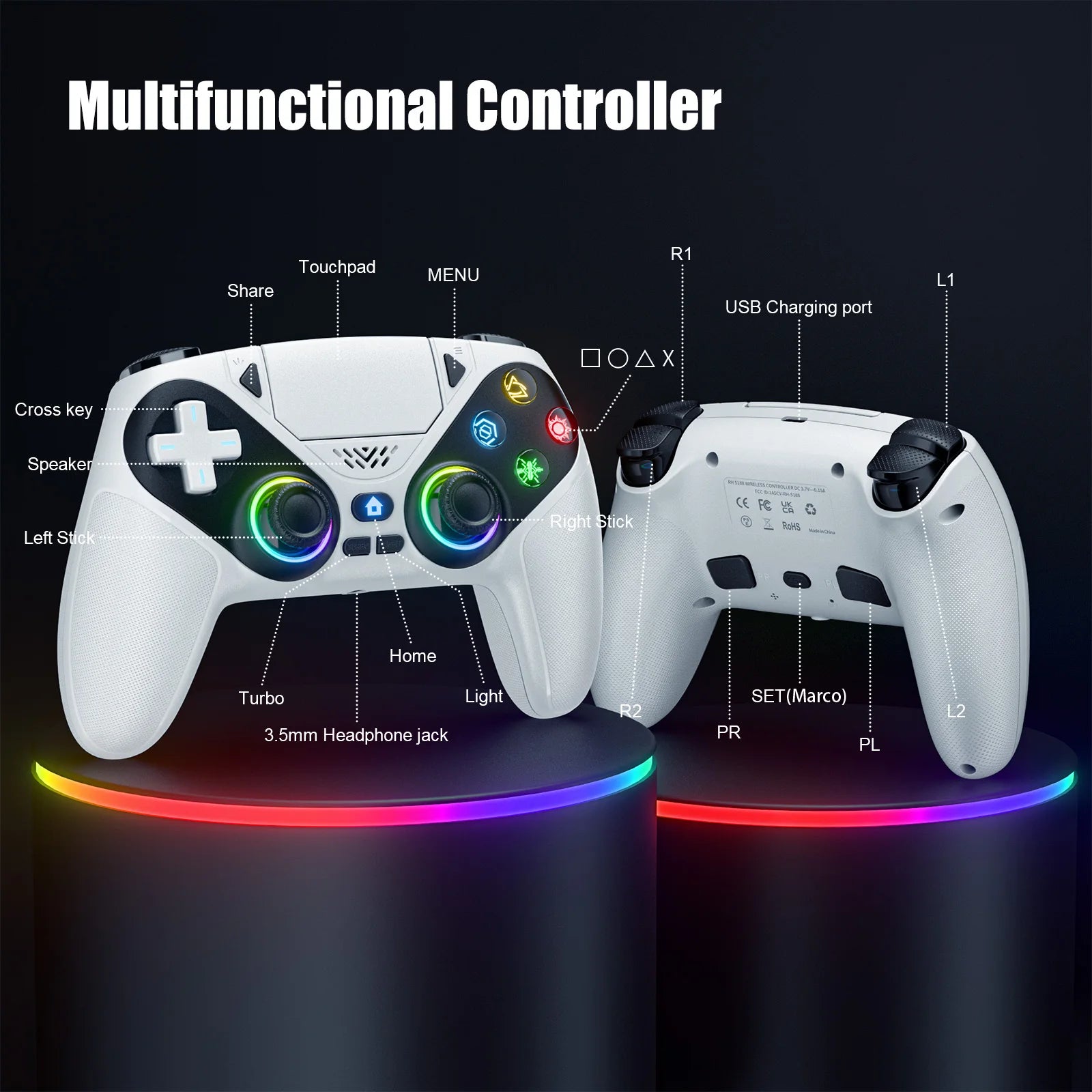 For Playstation 5 Wireless Controller For Ps5 Pc Console Controller With Turbo Dual Sense Vibrate Programming Bluetooth Gamepad