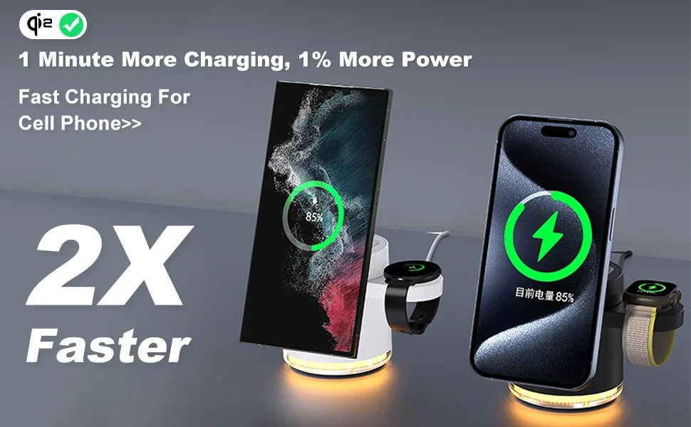 3 in 1 Magnetic Wireless Charger Station Qi2 Quick Fast Charging Stand