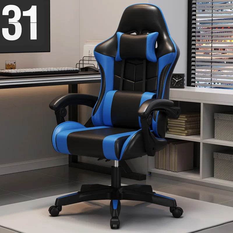 Ergonomic Gaming Chair – Adjustable Height, Reclining Backrest, Lumbar & Cervical Support for Video Games or Office Use