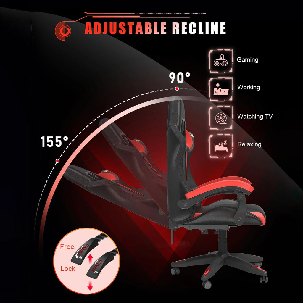 RGB Gaming Chair with LED Lights – Ergonomic Reclining Computer Chair, High Back PU Leather Office Chair with Headrest & Lumbar Support