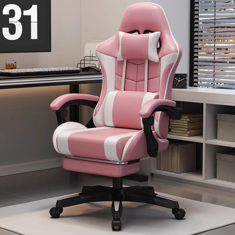Ergonomic Gaming Chair – Adjustable Height, Reclining Backrest, Lumbar & Cervical Support for Video Games or Office Use