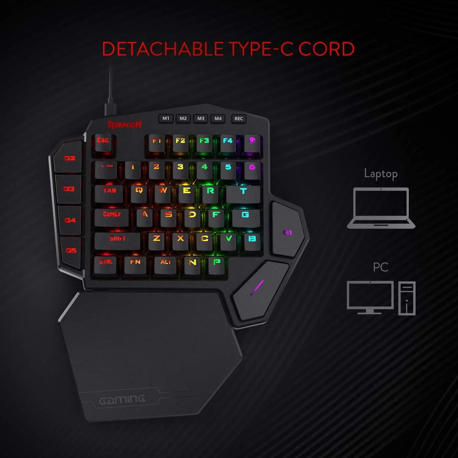 Redragon K585 Wired DITI One-Handed RGB Mechanical Gaming 42 Keys Type-C Gaming Hot-Swappable Wrist Rest Keyboard