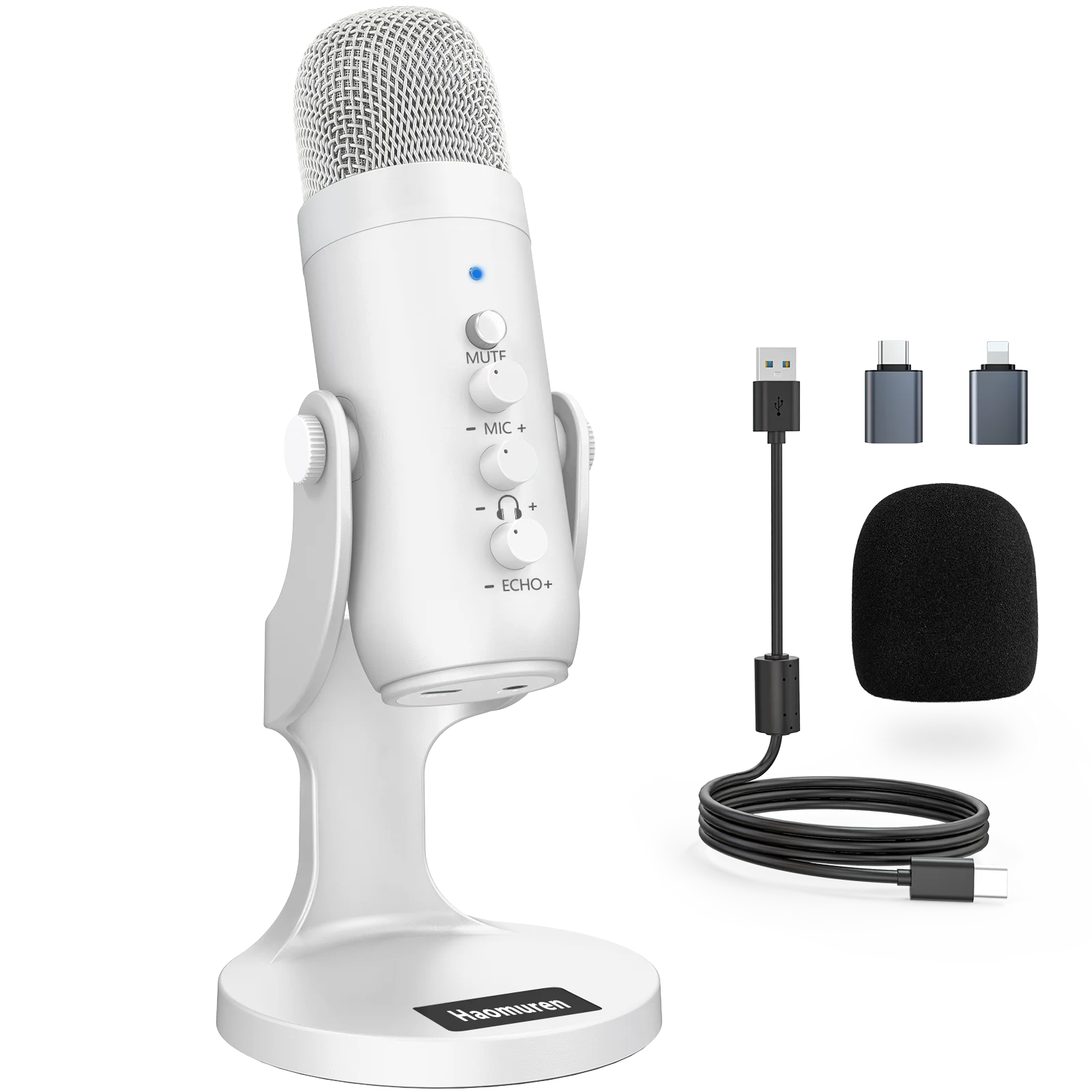 Professional White USB Condenser Microphone Studio Recording Mic for PC Computer Phone Gaming Streaming Podcast Youtube