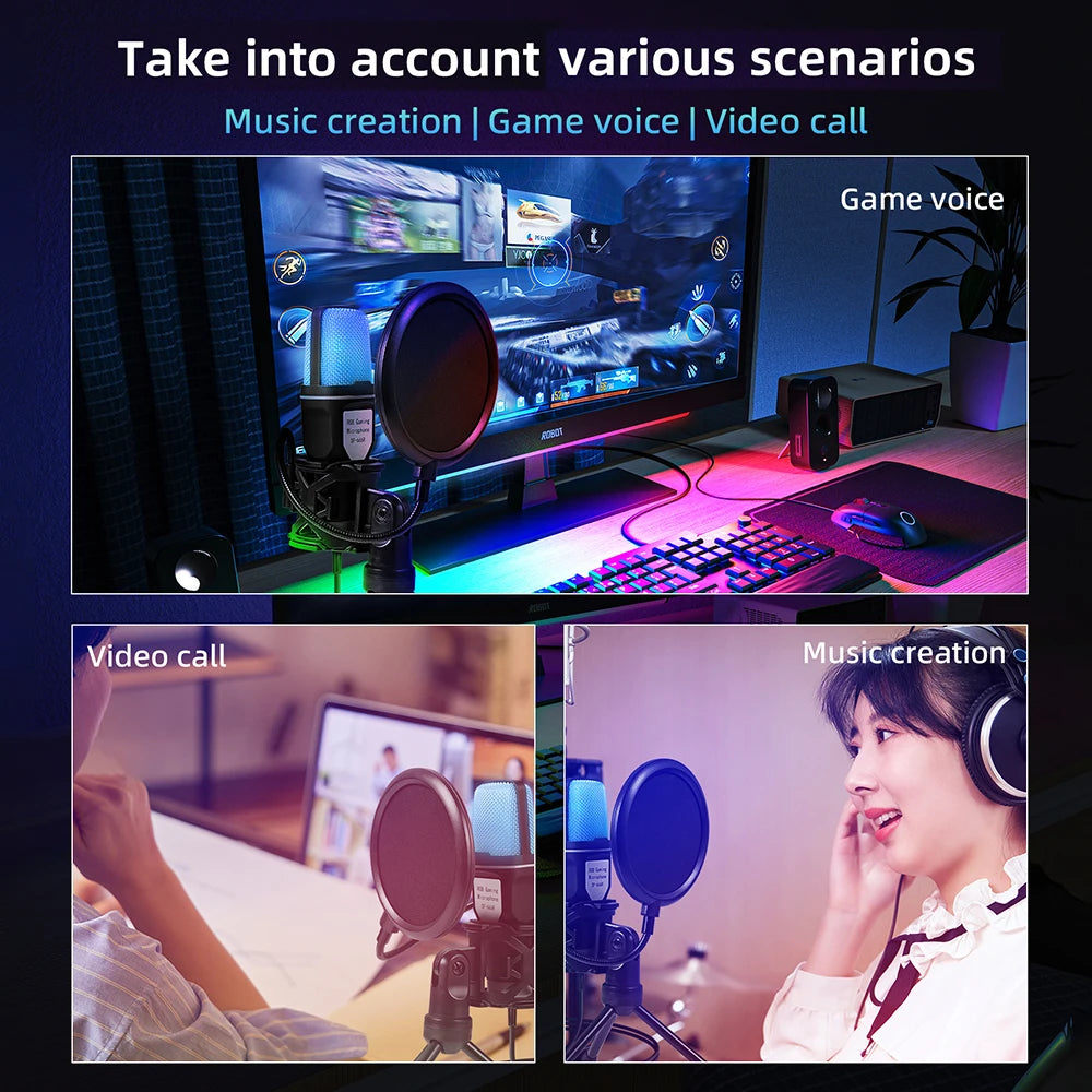 USB Microphone RGB Microphone Condenser for Podcast, Recording Studio, Streaming