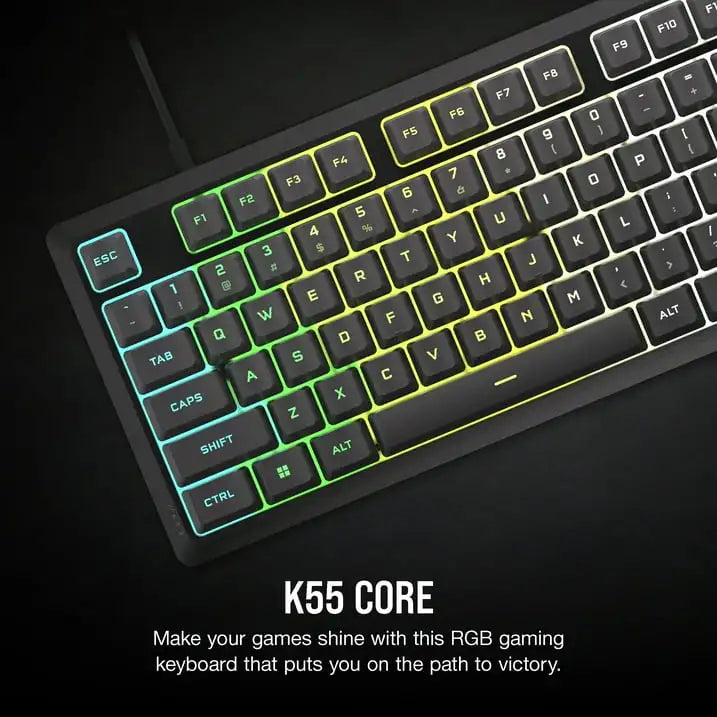 Corsair K55 CORE RGB Full Size USB Gaming Keyboard with Safety Leaflet, Black & Gray
