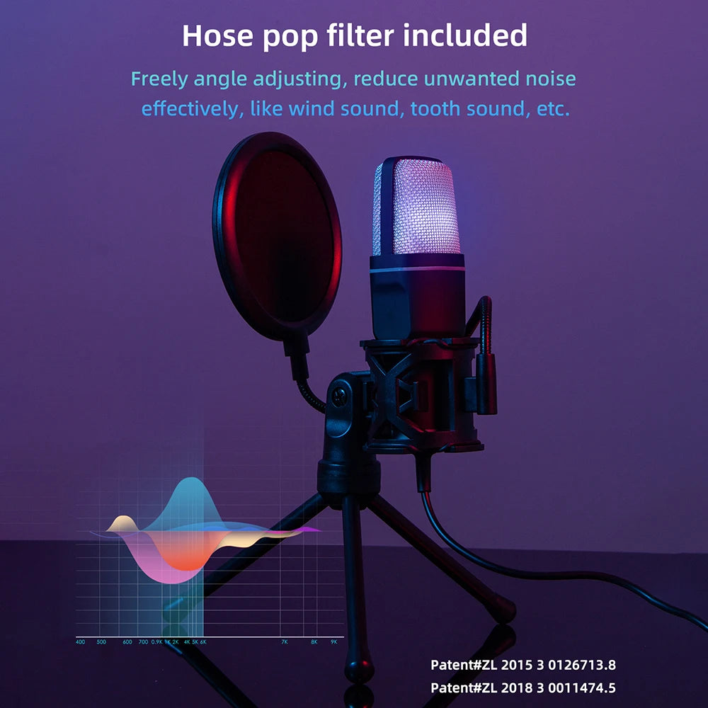 USB Microphone RGB Microphone Condenser for Podcast, Recording Studio, Streaming