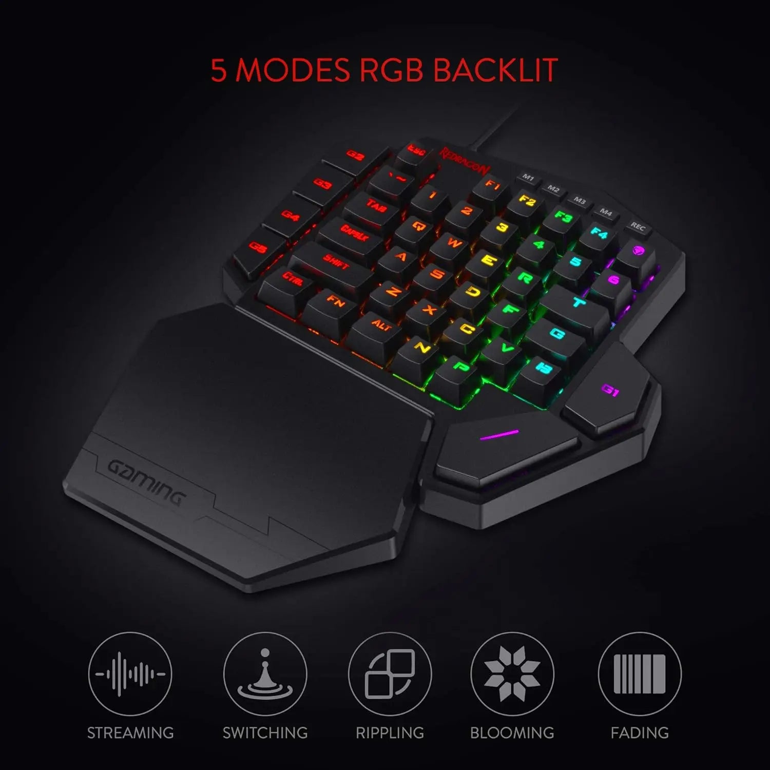 Redragon K585 Wired DITI One-Handed RGB Mechanical Gaming 42 Keys Type-C Gaming Hot-Swappable Wrist Rest Keyboard