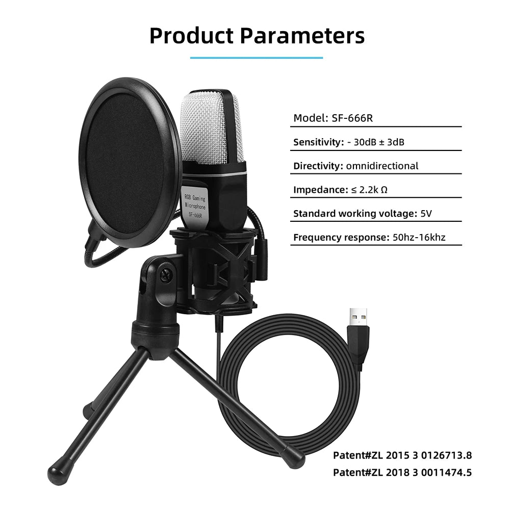 USB Microphone RGB Microphone Condenser for Podcast, Recording Studio, Streaming