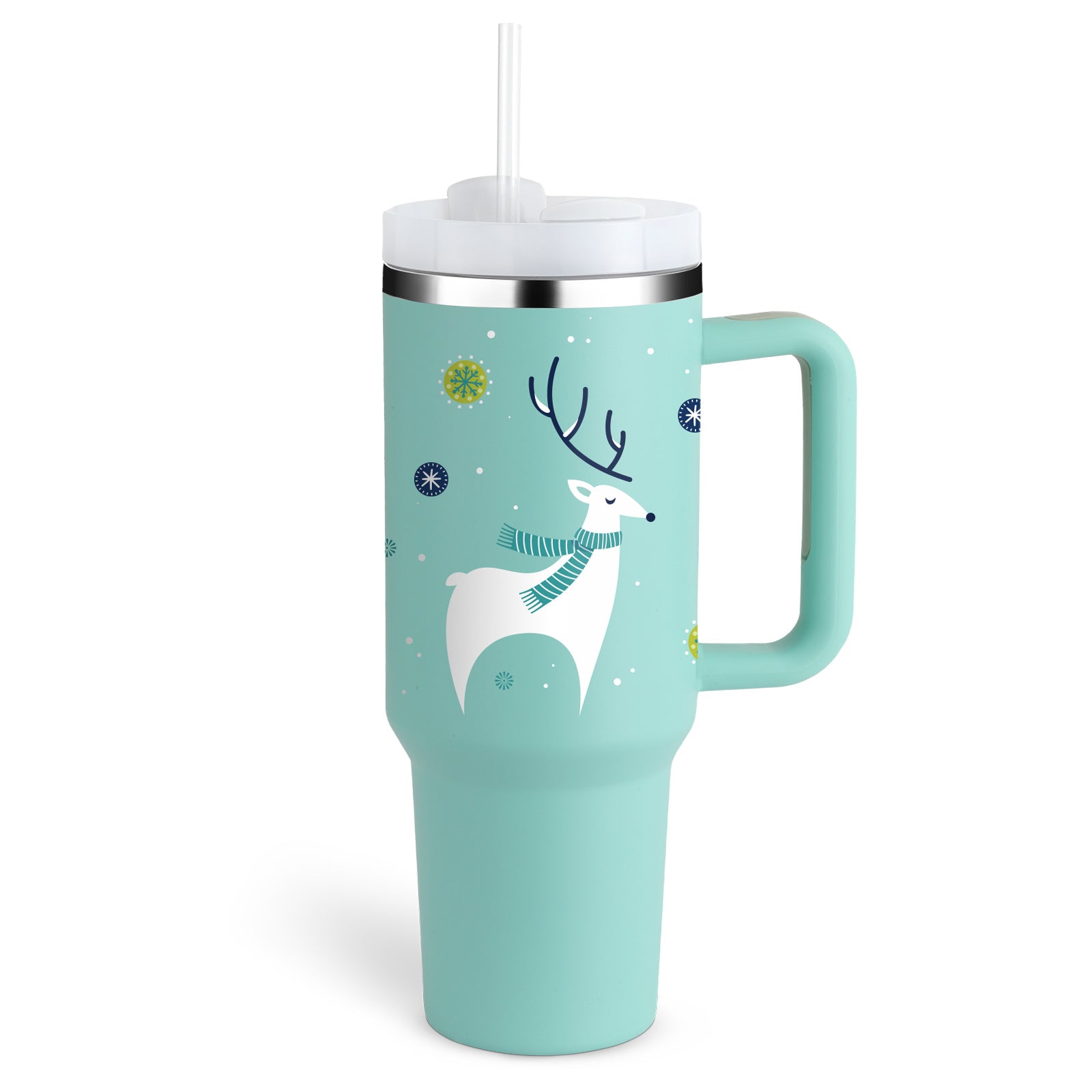 40oz Insulated Tumbler with Handle & Straw – Stainless Steel Spill-Proof Travel Mug with Lid for Coffee, Car, Gym, Office & Gifts