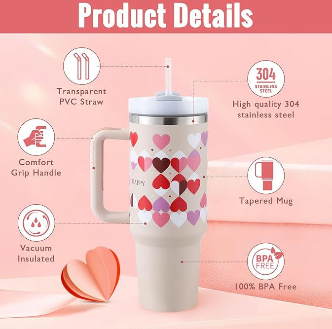 40oz Insulated Tumbler with Handle & Straw – Stainless Steel Spill-Proof Travel Mug with Lid for Coffee, Car, Gym, Office & Gifts